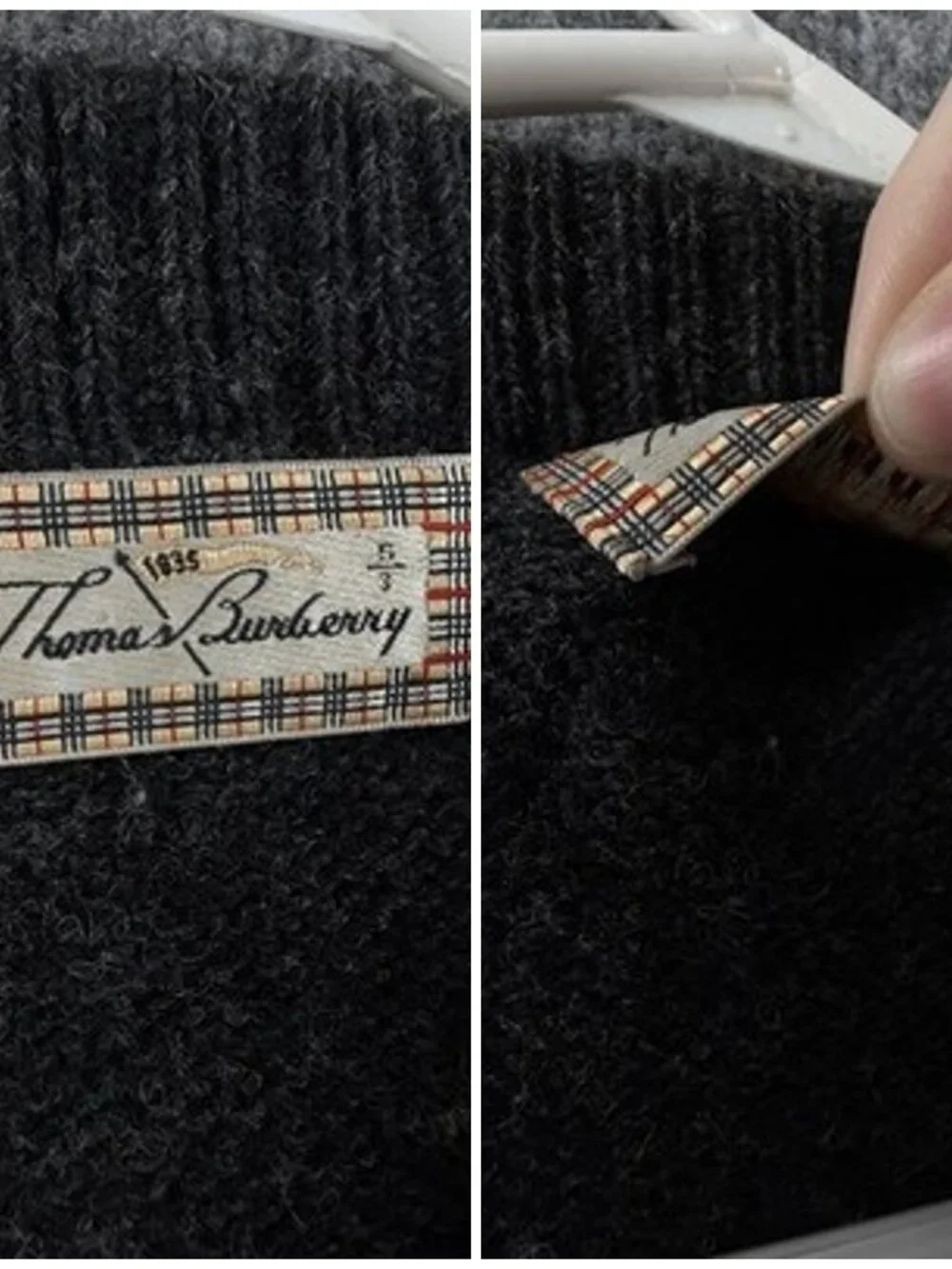 Thomas Burberry Shetland Wool Collared Long Sleeve Dark Gray Full Zip Logo Men